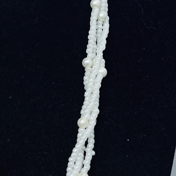 Vintage 4 Strand Twisted White Faux Pearl Seed Bead Necklace (796) - Picture 4 of 6